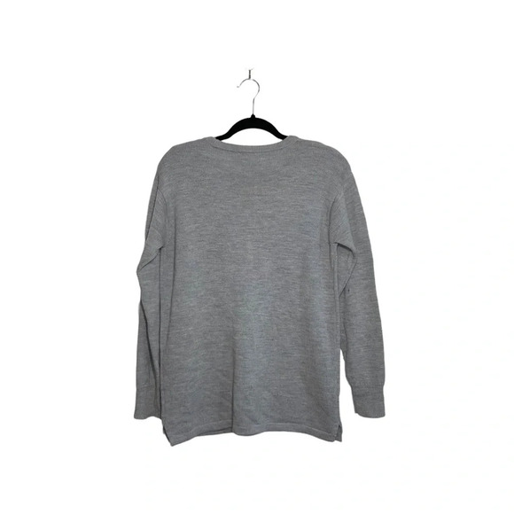 J. Crew Factory 100% Merino Wool Gray Faux Leather Pocket Sweater Small Women’s - Picture 8 of 13
